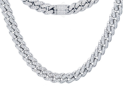 Men's 12mm Stainless Steel Iced Out Miami Cuban Link Chain Necklace