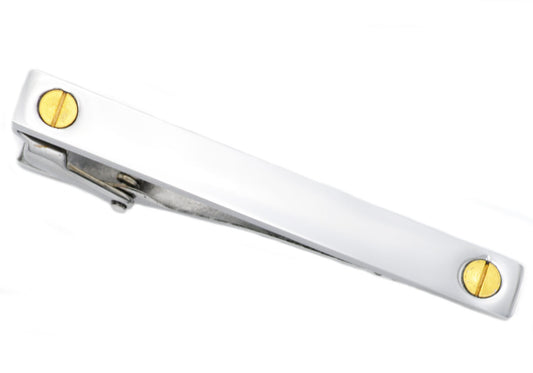 Mens Stainless Steel Tie Clip With Gold Stainless Steel Screws
