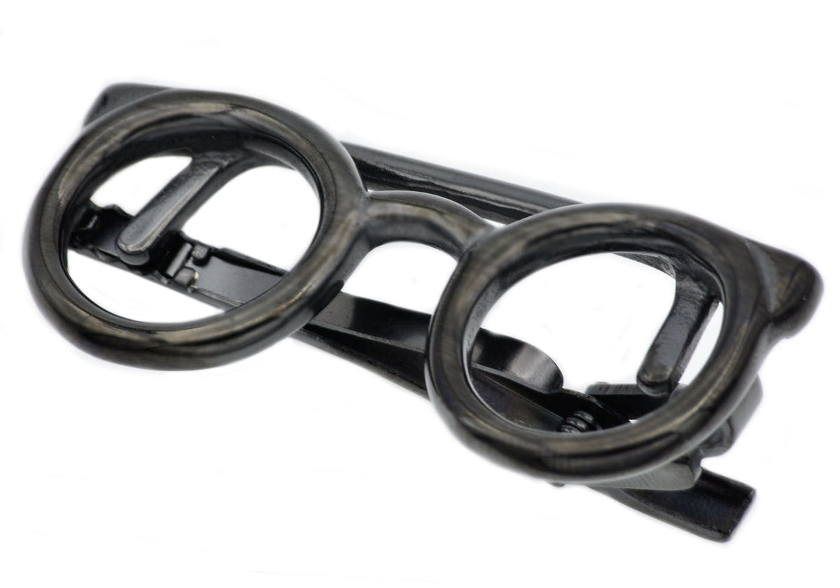 Mens Black Plated Stainless Steel Eye Glasses Tie Clips
