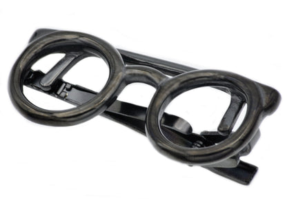 Mens Black Plated Stainless Steel Eye Glasses Tie Clips
