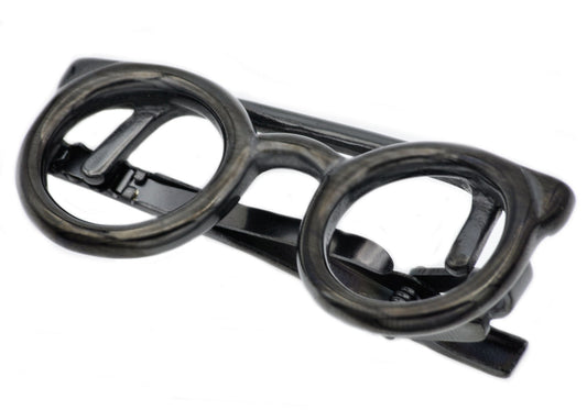 Mens Black Plated Stainless Steel Eye Glasses Tie Clips