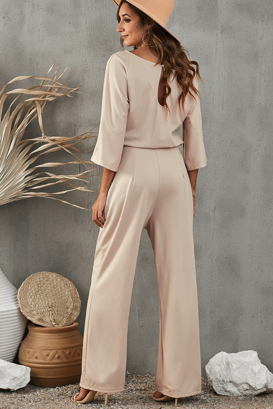 Experience the ultimate in fashion and versatility with the Apricot Boat Neck Knot Wide Leg Jumpsuit. This sophisticated and stylish jumpsuit features a boat neck, knot detailing, and wide leg design. Perfect for any occasion, this jumpsuit will elevate your wardrobe and make you stand out in the crowd.