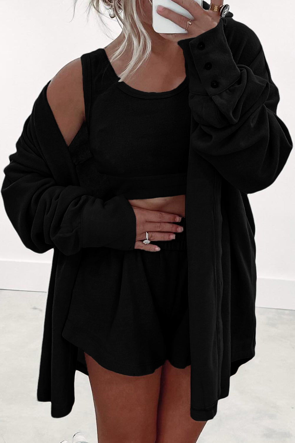 Crop Tank Top Shorts with Cardigan 3pc Lounge Set
