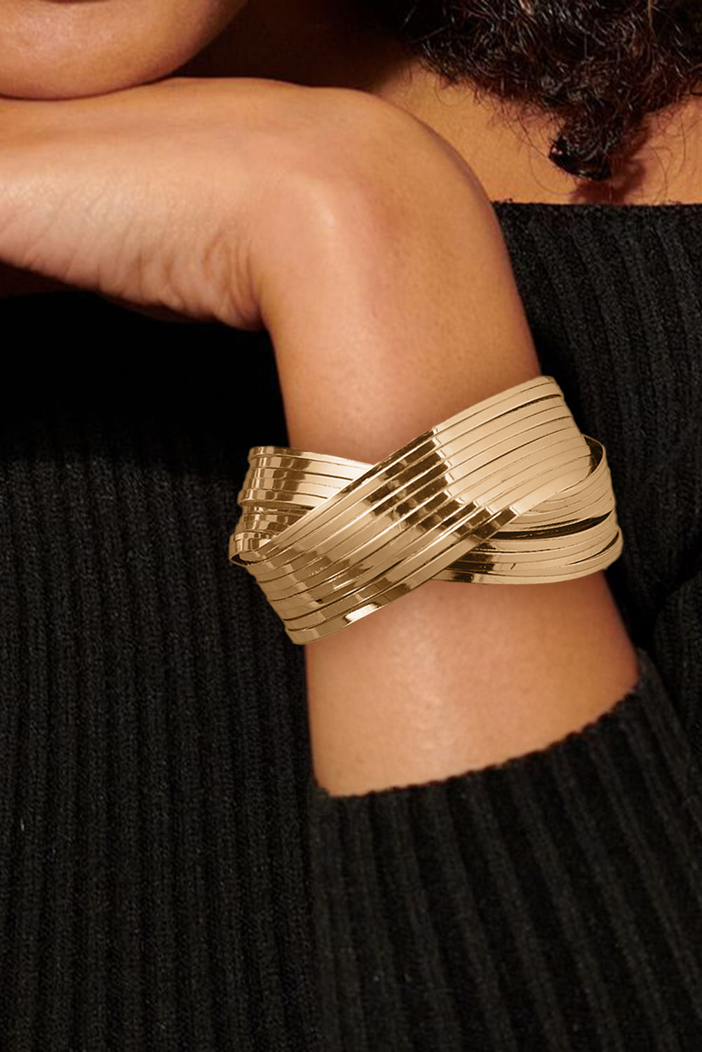Textured Crossover Metal Cuff Wide Bracelet