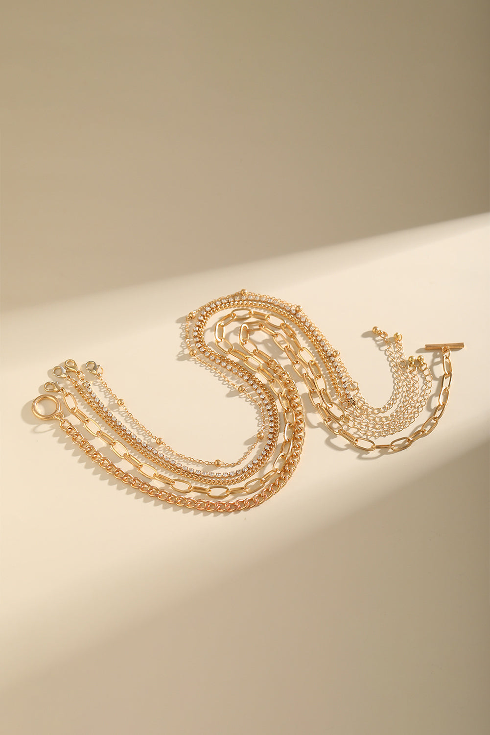 Layered Rhinestone Chain Collarbone Necklace Set