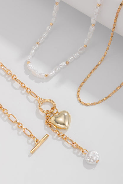 Heart Pendant Pearl Necklace Set