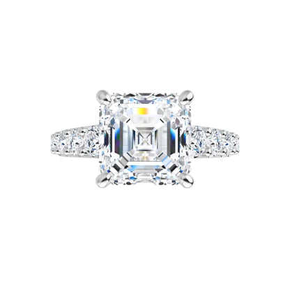 18K White Gold Asscher Cut Lab Grown Diamond Engagement Ring