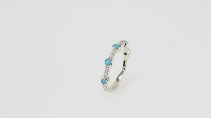Sterling Silver Cabochon Turquoise & Diamond Ring