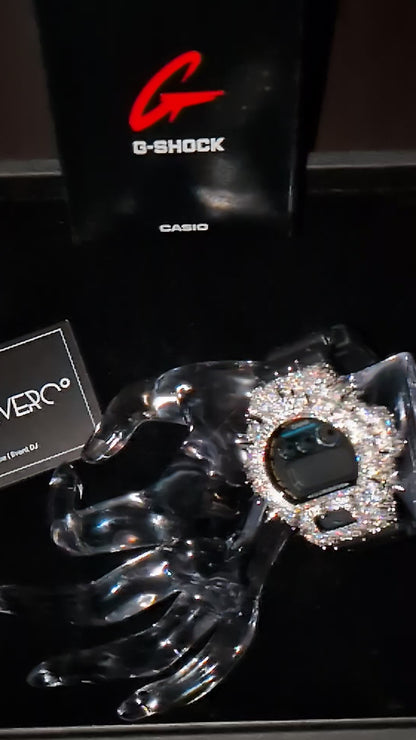 Men's Spiked Design Iced out Casio GShock Watch with Black Band