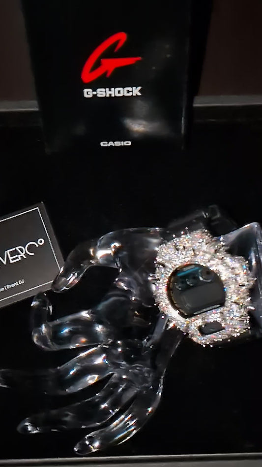 Men's Spiked Design Iced out Casio GShock Watch with Black Band