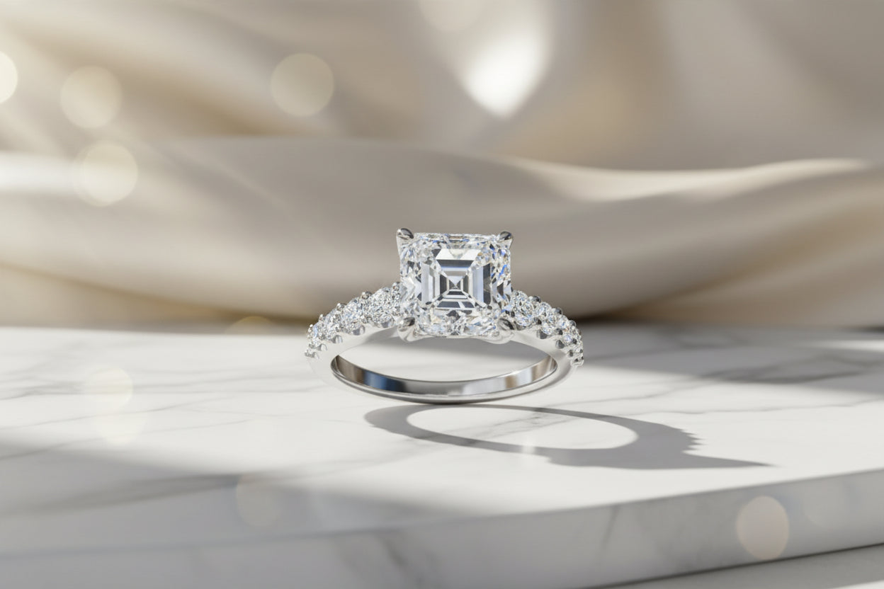 18K White Gold Asscher Cut Lab Grown Diamond Engagement Ring