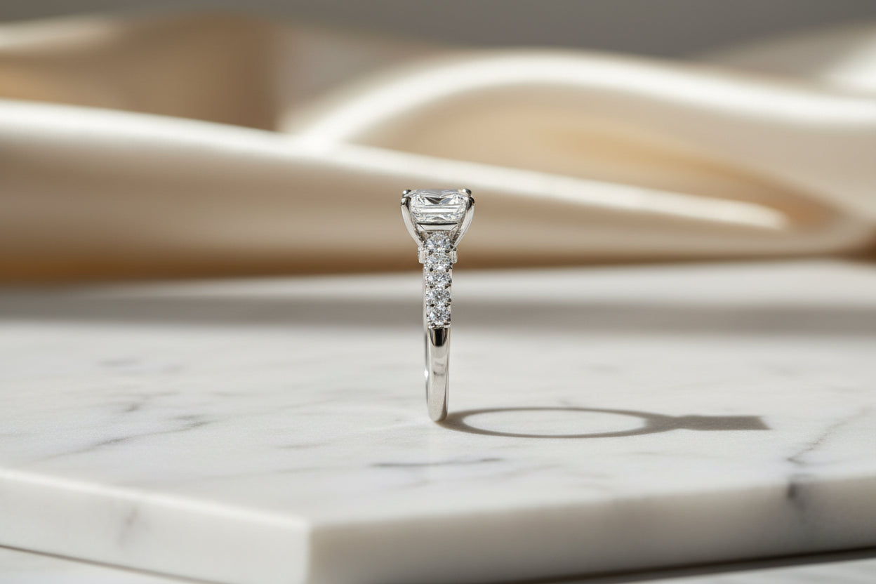18K White Gold Asscher Cut Lab Grown Diamond Engagement Ring