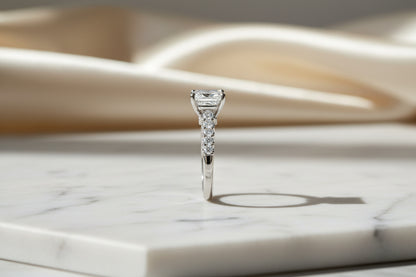 18K White Gold Asscher Cut Lab Grown Diamond Engagement Ring