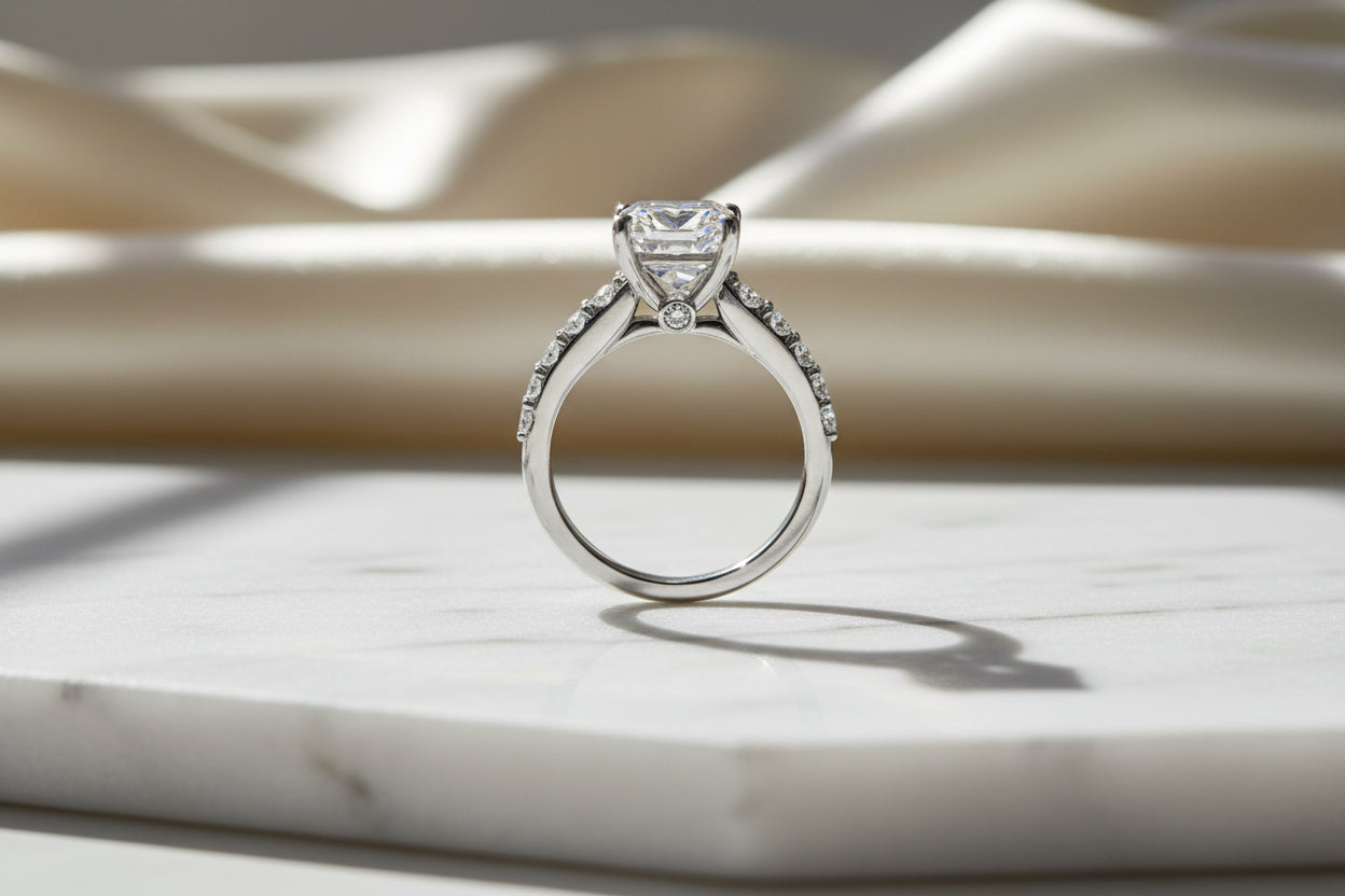 18K White Gold Asscher Cut Lab Grown Diamond Engagement Ring