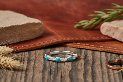 Sterling Silver Cabochon Turquoise & Diamond Ring