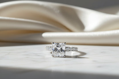 18K White Gold Asscher Cut Lab Grown Diamond Engagement Ring